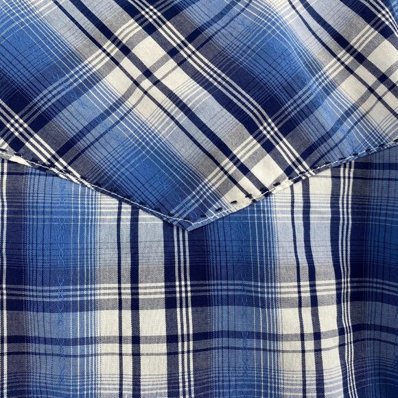 Wrangler Mens Western Shirt Large Blue Plaid With Pearl Snaps - Picture 8 of 9
